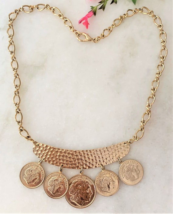 Alexander The Great Faux Coin Necklace with Hamme… - image 8