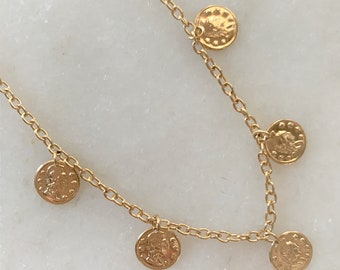 Vintage 15" Dainty Gold Tone Coin Choker on Link Chain with Spring Ring Clasp