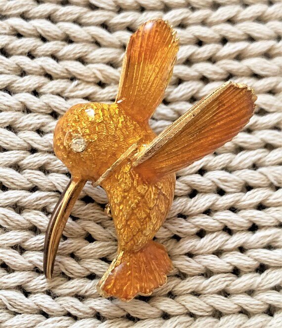 Golden Enameled Hummingbird in Flight with Facete… - image 3