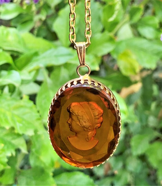 Amber Cut Glass Victorian Revival Intaglio Revers… - image 5