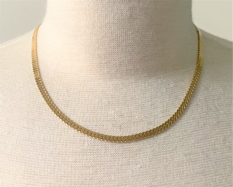 18 Polished Gold Tone Flat Link S Chain with Spring Ring Clasp Made in USA
