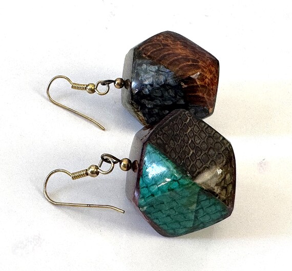 Snake Skin Patchwork Bangle Bracelet and Drop Pie… - image 8