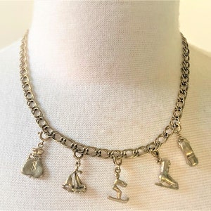 Antique Gold Double Curb Chain 18” Charm Necklace with 5 Detachable Charms