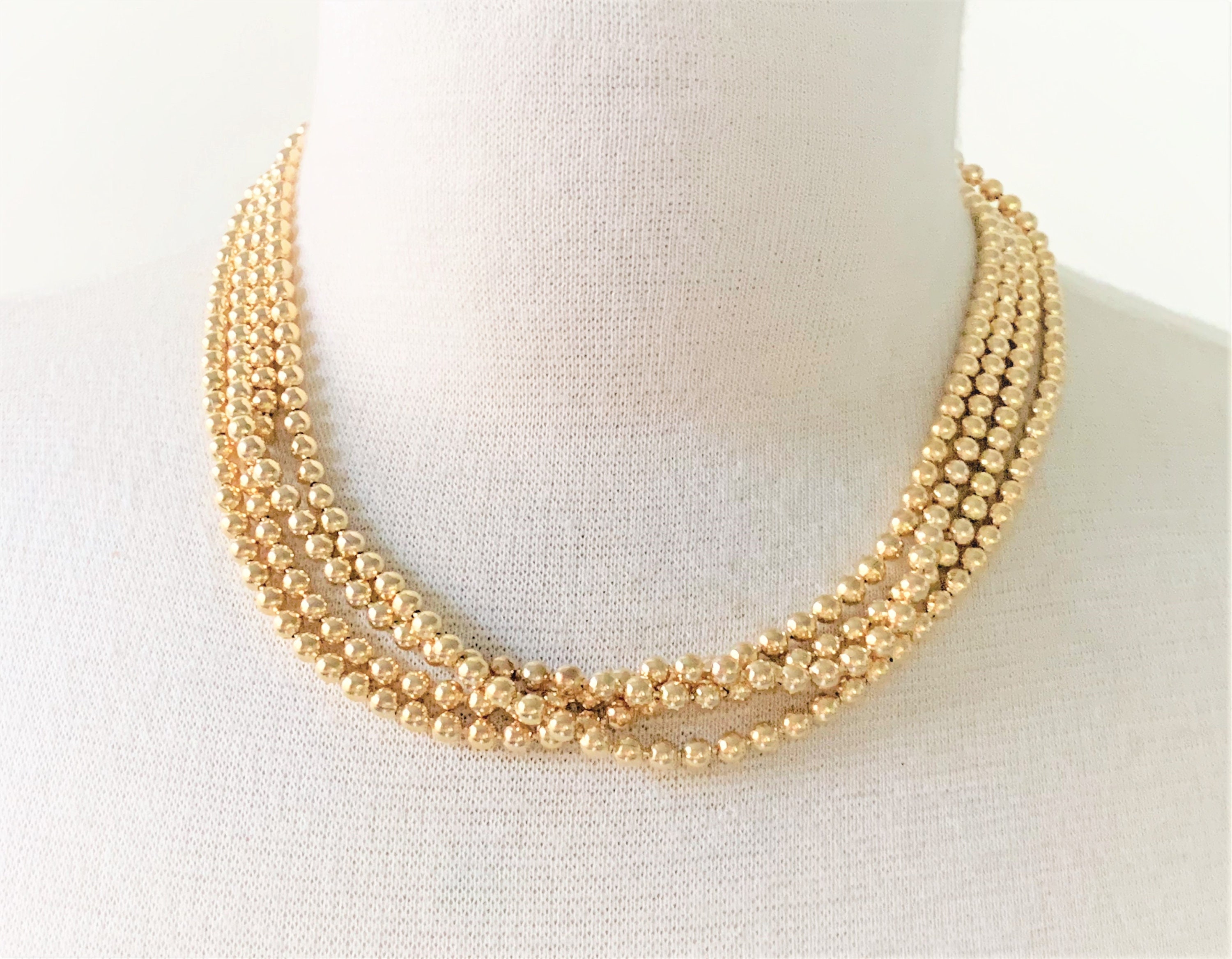 Shiny Gold Tone Ball Chain Necklace With Spring Ring Clasp