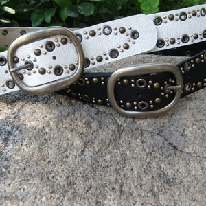 Studded Mixed Metal Leather Belt with Antique Silver Buckle - Suede Lined - 3 Colors - Made in USA