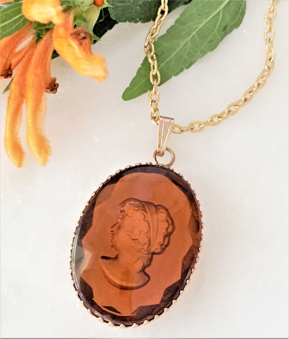 Amber Cut Glass Victorian Revival Intaglio Revers… - image 8