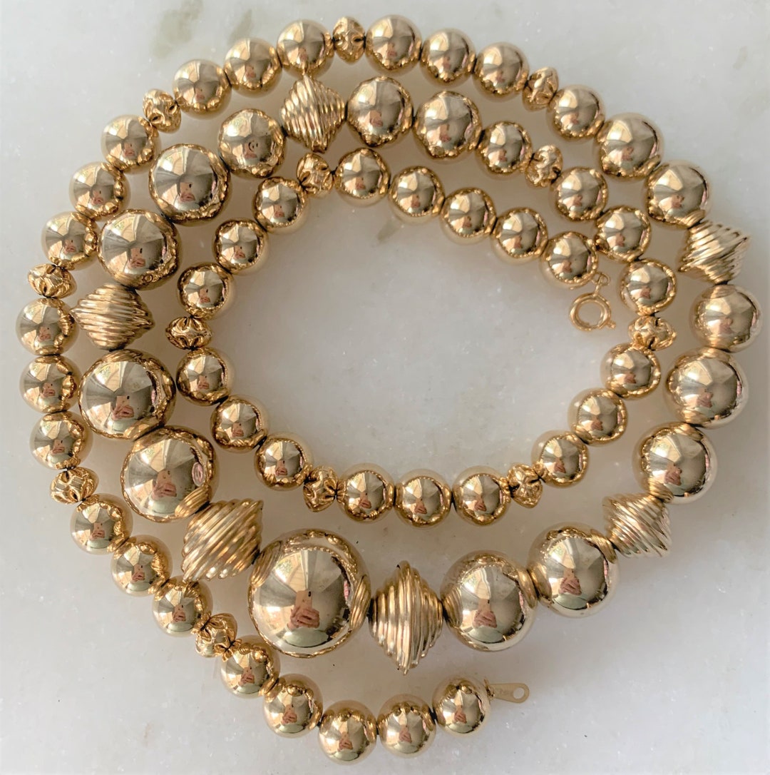 18 30 Graduated Gold Ball Necklace With Ribbed Etsy