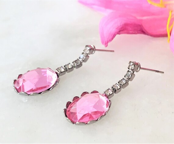 Crystal Rhinestone Drop Pierced Earrings with Pin… - image 4