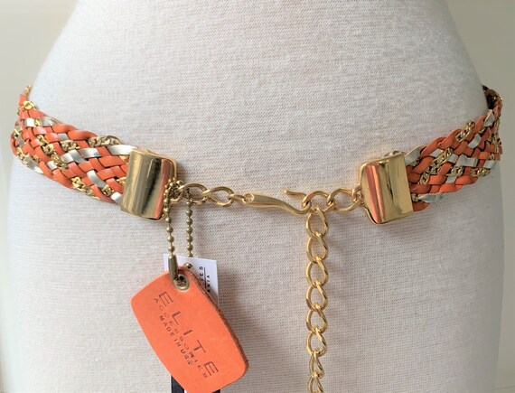 Italian Leather & Gold Chain Braided Belt With Gold Link  display picture 3