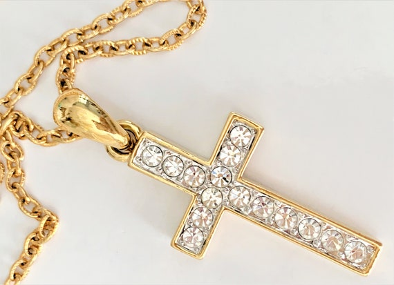 Faceted Crystal Pave' & Gold Tone Cross Enhancer … - image 2