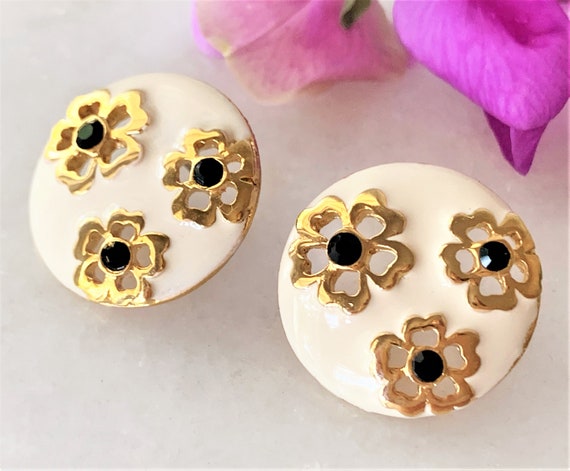 CRAFT Antique White Enamel Round Gold Tone Pierce… - image 6