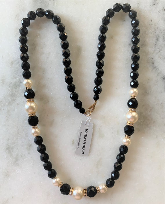 Czechoslovakian Faceted Black Bohemian Glass Neck… - image 3