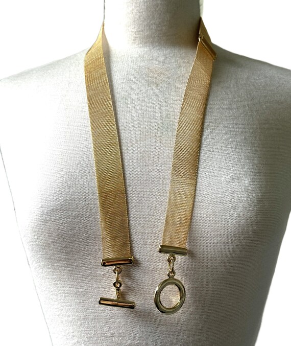 Gold Mesh Metal Toggle Buckle Belt With Adjustable Slider  display picture 1