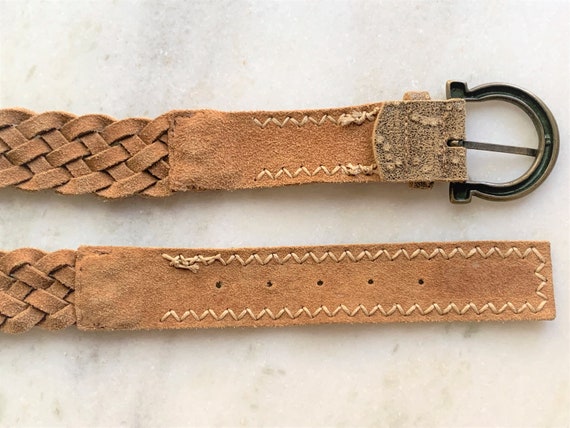 Embossed Crackle Leather Braided Belt with Large … - image 8