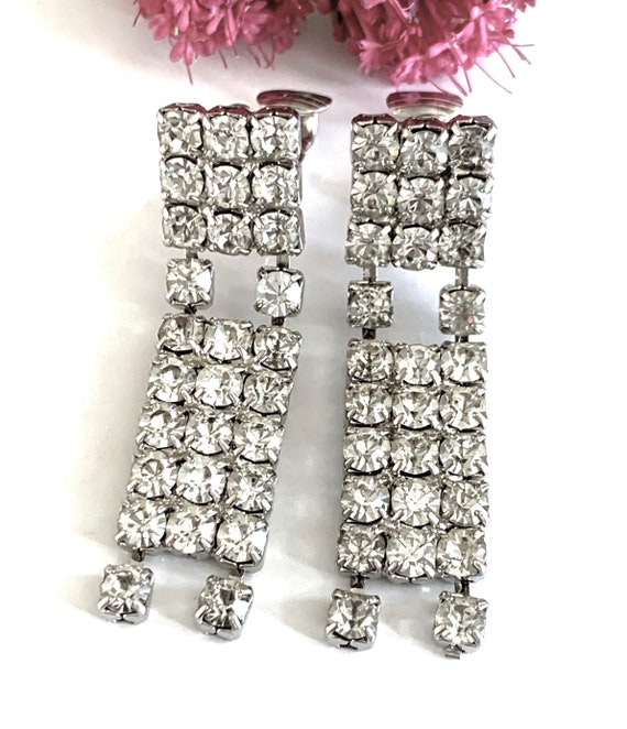 Rectangle Triple Row Diamond Rhinestone Silver 2"… - image 1