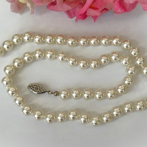 18&quot;, 19&quot;, 19 1/2&quot; Pale Cream Hand Knotted and Hand Strung Simulated Glass Pearl 8MM Necklace with Silver Tone Fish Hook Clasp