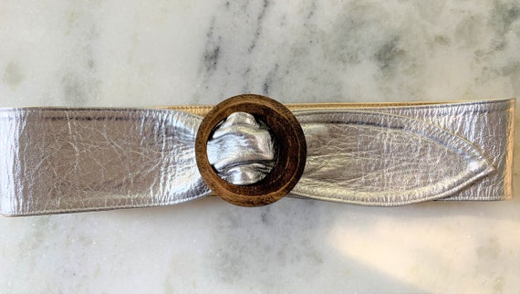 Metallic Leather to Leather Reversible Belt With Wooden Pull Through Buckle  2 Colors Made in USA - Etsy