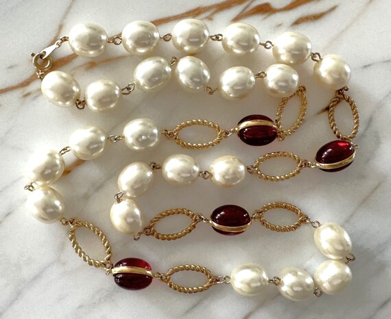Gold Plated 30" Oval Faux Pearl Chain & Oval Luci… - image 10