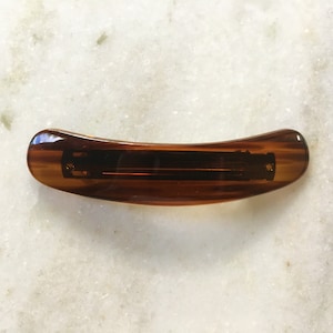 French Curved Automatic Barrette in Tortoise Shell Celluloid - Made in France