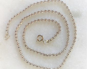 Crystal Rhinestone Glass 18 1/2&quot; Silver Tone Single Row Dainty Necklace with Spring Ring Clasp - Made in USA