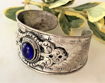 Southern Asia Hand Crafted Ornamental Etched Silver Cuff