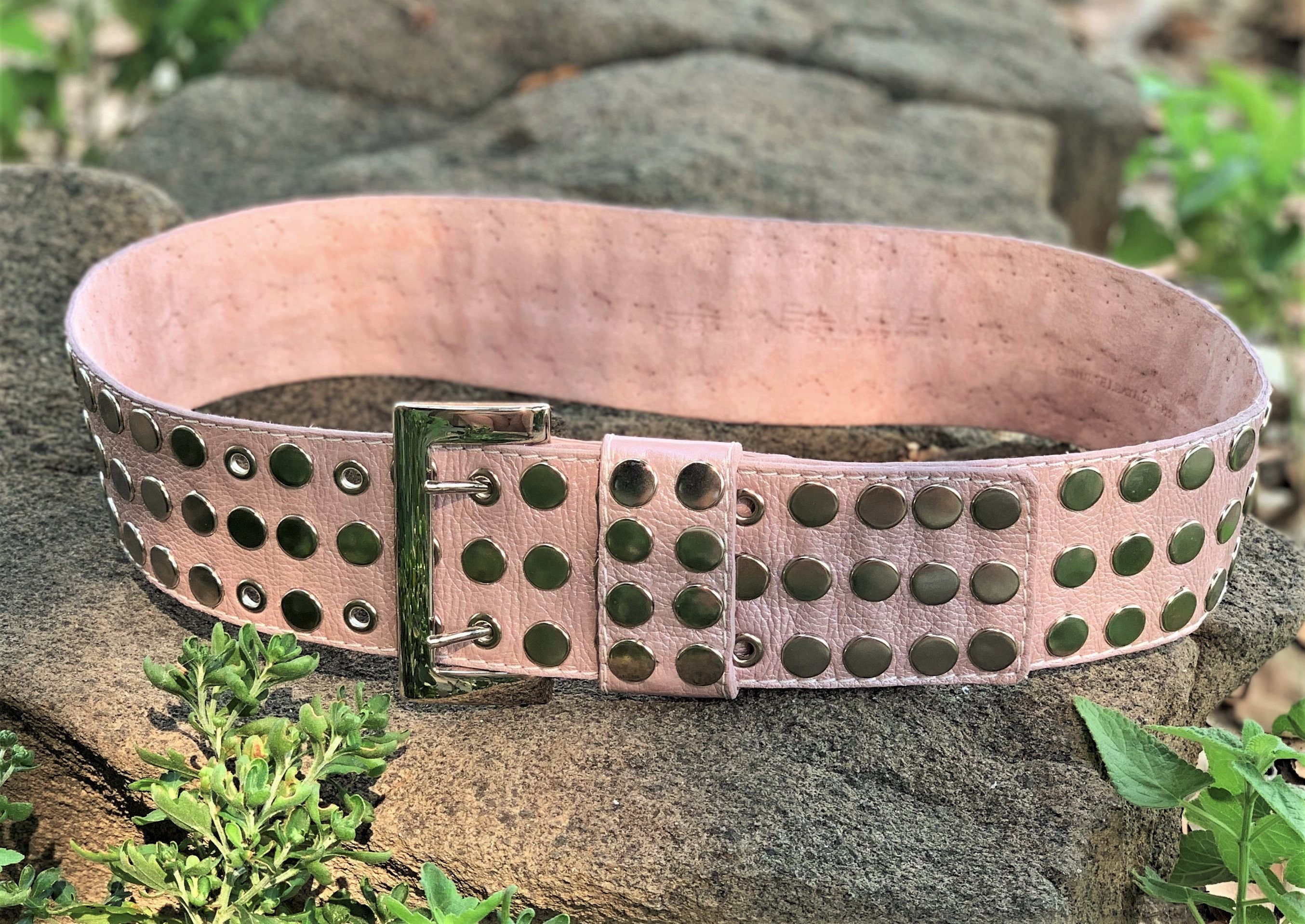 Wide Pink Leather Silver-studded Belt with Silver Buckle - Fits 25 1/2”- 29 1/2” Amazon.com: Beltiscool Kids 1 main image 4