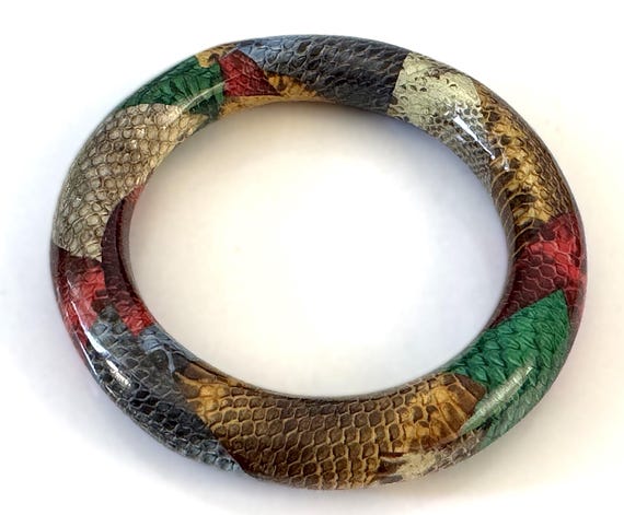 Snake Skin Patchwork Bangle Bracelet and Drop Pie… - image 3