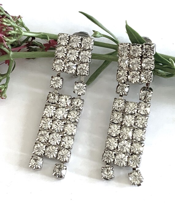 Rectangle Triple Row Diamond Rhinestone Silver 2"… - image 5