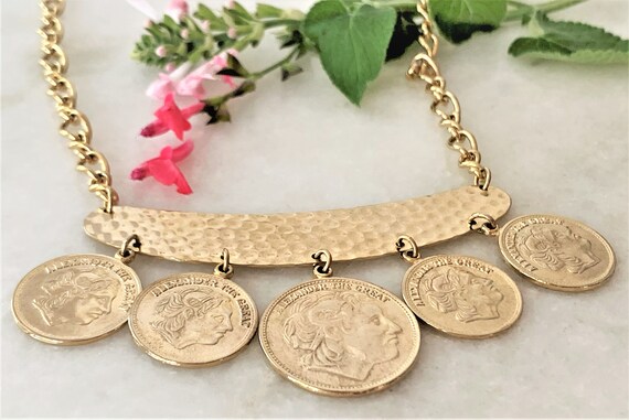 Alexander The Great Faux Coin Necklace with Hamme… - image 2