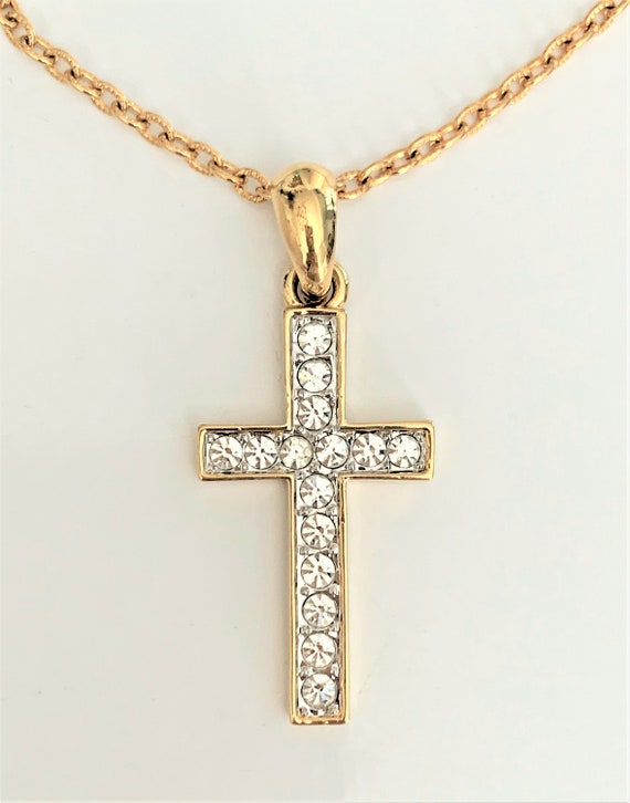 Faceted Crystal Pave' & Gold Tone Cross Enhancer … - image 1
