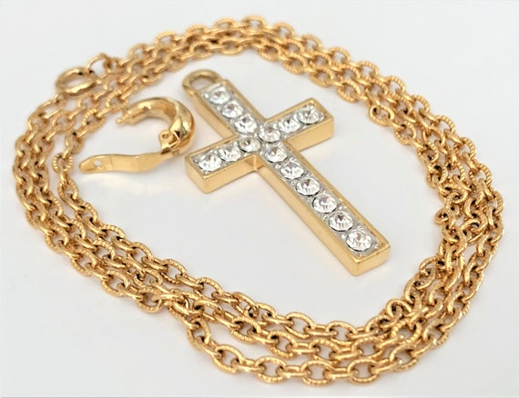 Faceted Crystal Pave' & Gold Tone Cross Enhancer … - image 9