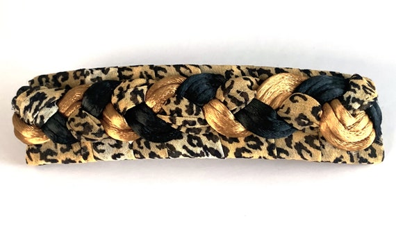 4 1/4" Chiffon Leopard Print and Black/Gold Satin… - image 1