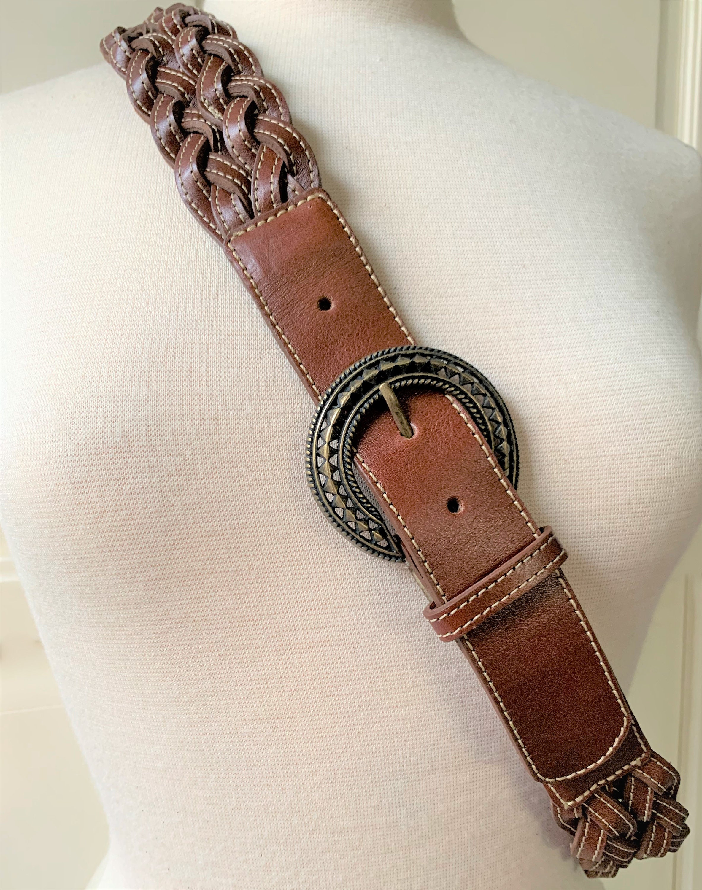 Italian Brown Leather Braided Belt