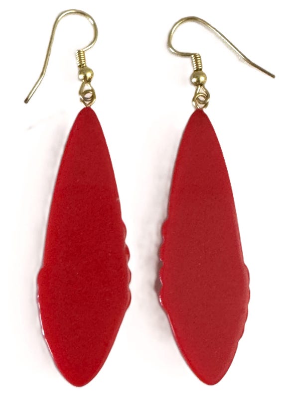 3" Angular Carved True Red Lucite Gold Tone Frenc… - image 4