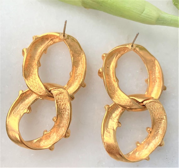 Oversized Angular Link Satin Gold Chain Drop Pier… - image 10