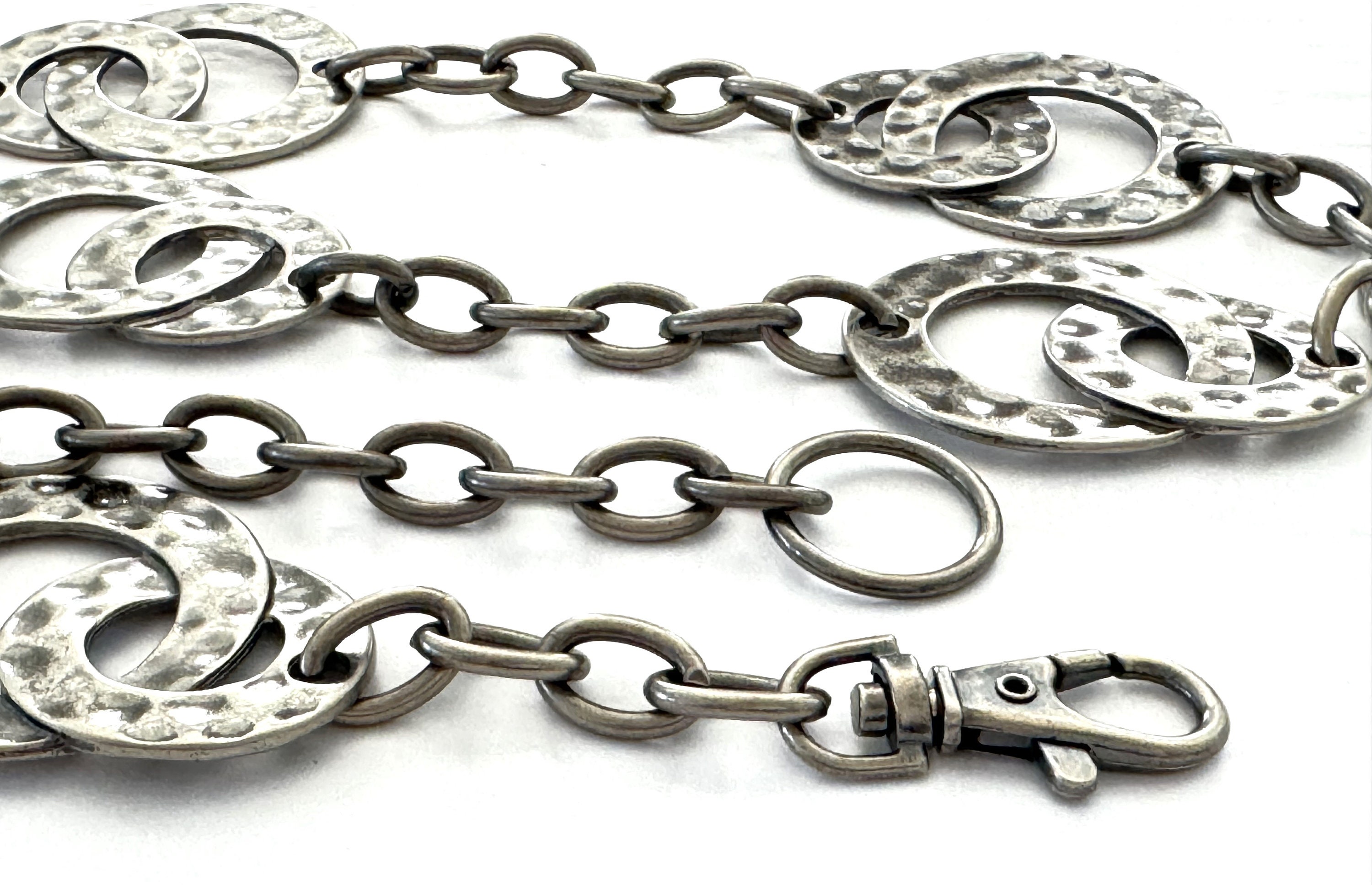 Hammered Interlock Circles Nickel Cable Link Chain Belt Adjustable Lobster Claw Handmade Argentium Silver Chain Necklace: Hammered Circle  main image 4