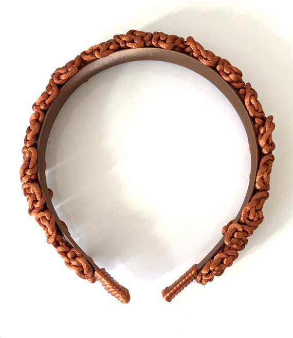 Satin Knotted & Braided Burnt Orange Headband wit… - image 4