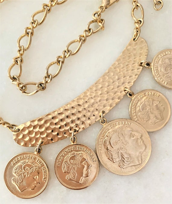 Alexander The Great Faux Coin Necklace with Hamme… - image 4