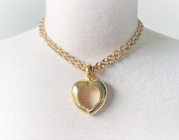 Cut Out Puff Heart Removeable Pendant on 32" Gold… - image 3