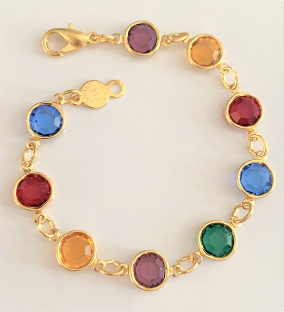 Signed Austrian Crystal Multi Colored Open Bezel … - image 3