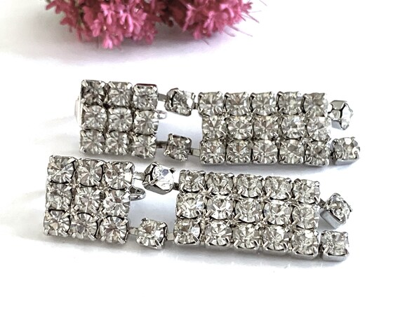 Rectangle Triple Row Diamond Rhinestone Silver 2"… - image 4