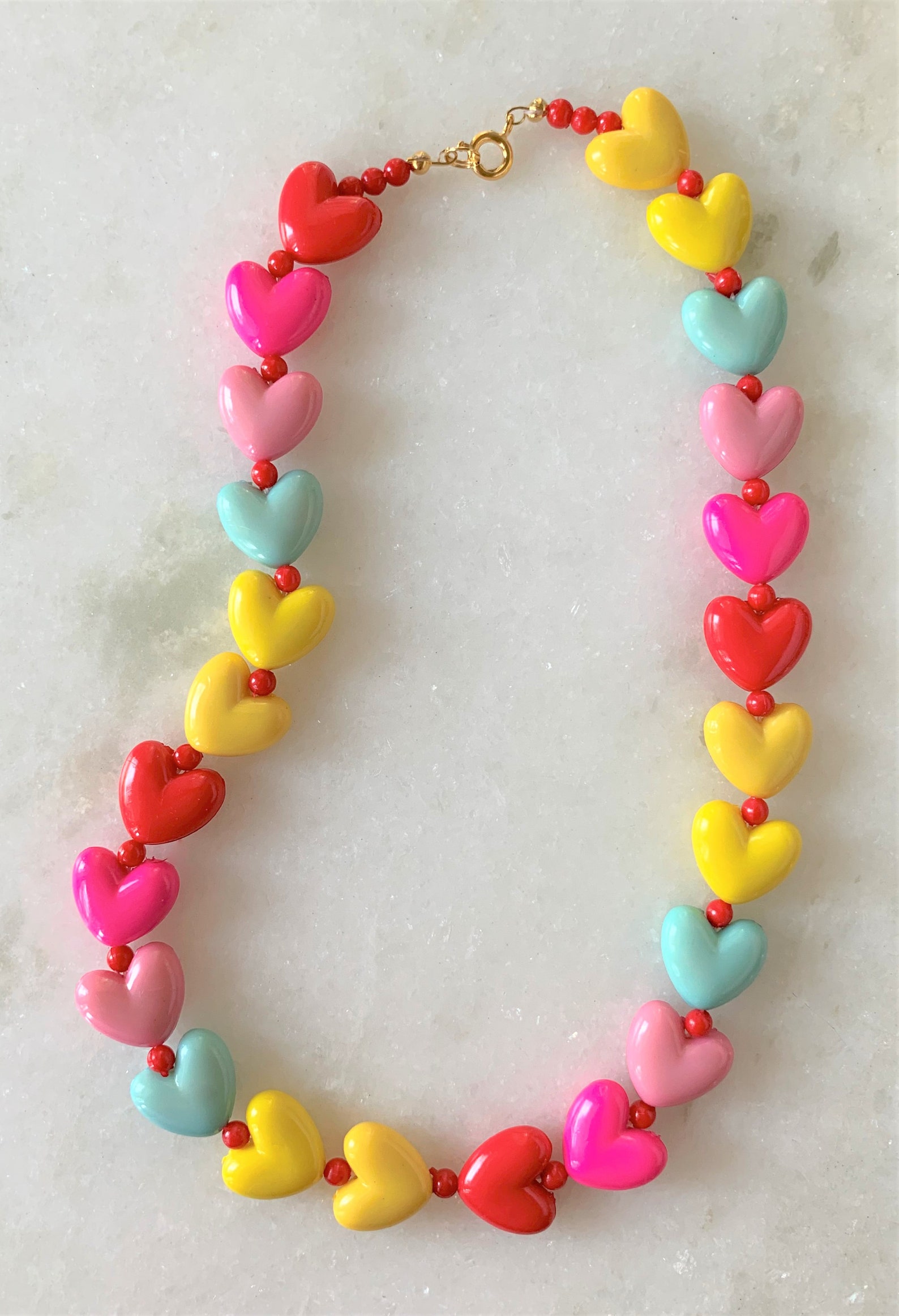 Kids 15 Brite Multi Colored Heart Necklace With Red Mini - Etsy