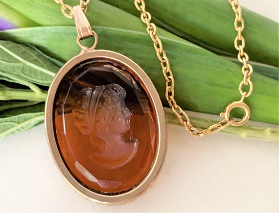 Amber Cut Glass Victorian Revival Intaglio Revers… - image 10