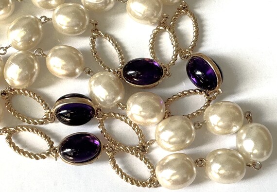 Gold Plated 30" Oval Faux Pearl Chain & Oval Luci… - image 5