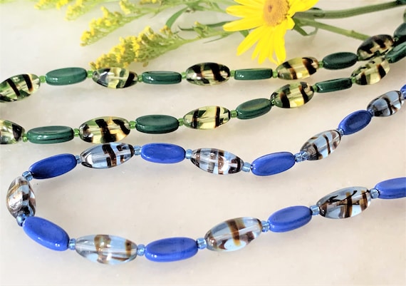 30”, 36” Oblong Czech Glass Bead Necklace with To… - image 1