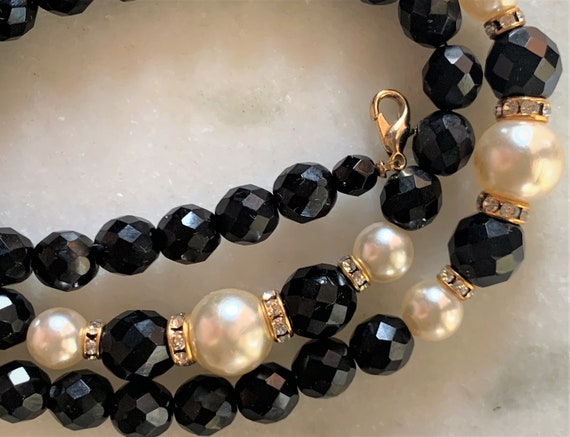 Czechoslovakian Faceted Black Bohemian Glass Neck… - image 10