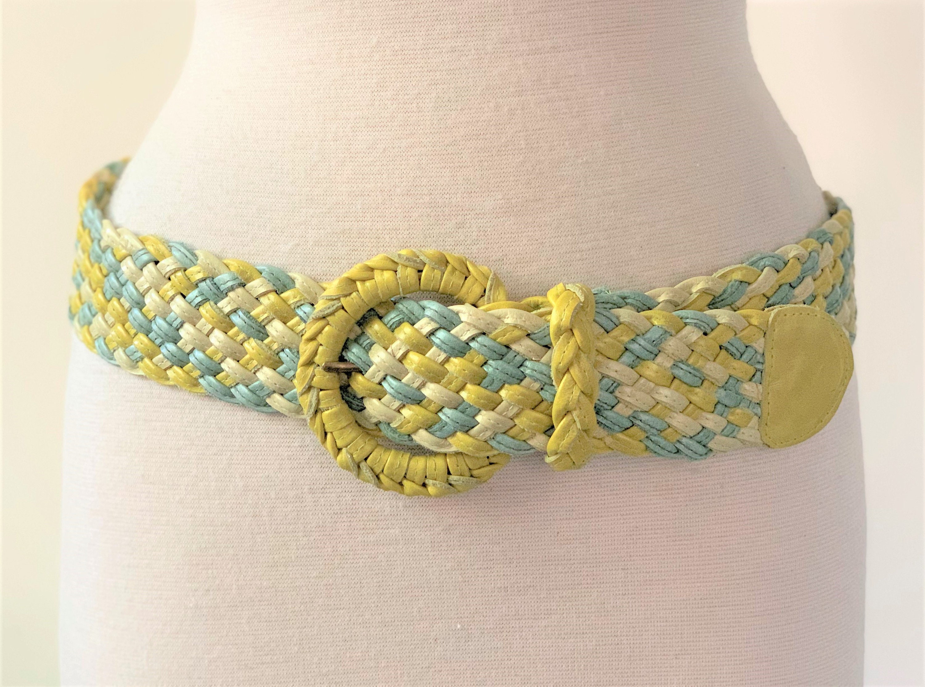 Italian Leather Hand Woven Belt: Citrine Multi, Made in USA  display picture 2