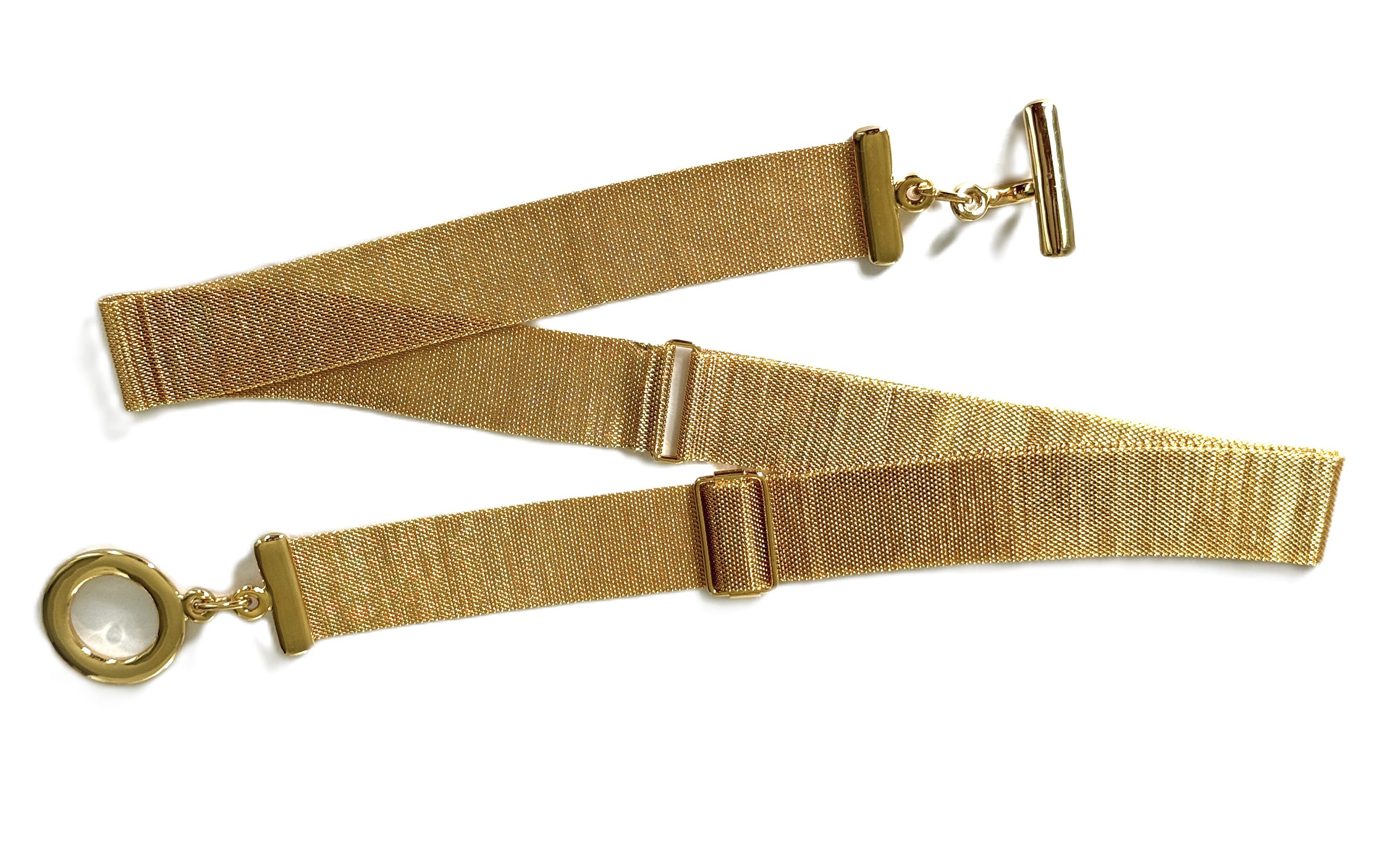 Gold Mesh Metal Vintage Toggle Buckle Belt With Adjustable Slider