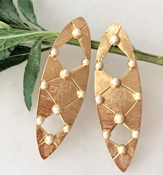 1970’s Grid Patterned Open Work Gold Tone Stick E… - image 8