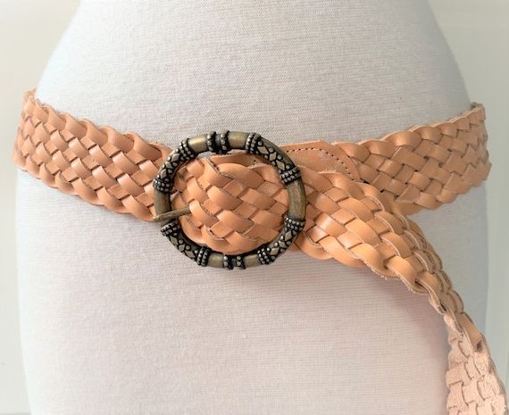 Italian Leather Hand Woven Belt With Antique Brass Etched  display picture 1